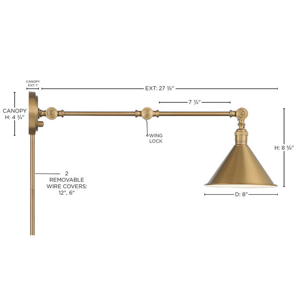 Delancey Brass Polished One-Light Adjustable Swing Arm Wall Sconce, image 6