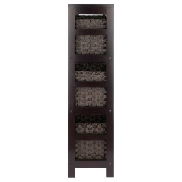 Leo Espresso Storage Shelf with Six Foldable Woven Baskets, 7-Piece, image 4