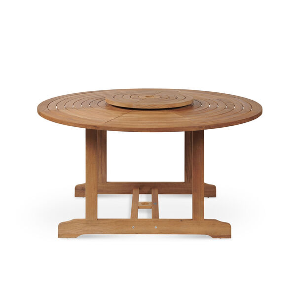 Royal Nature Sand Teak Round Teak Outdoor Dining Table with Lazy Susan, image 1