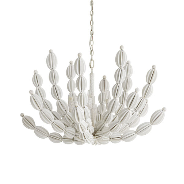 Indi White Wood and Coco Shell Six-Light Chandelier, image 1