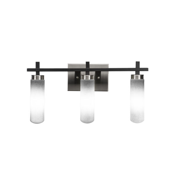 Salinda Matte Black and Brushed Nickel Three-Light Bath Vanity with Clear Bubble Glass, image 1