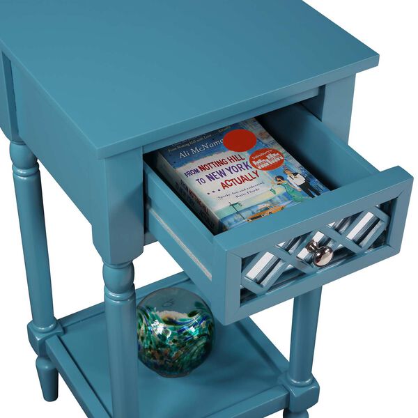 Khloe French Country Blue  Deluxe One Drawer End Table with Shelf, image 5