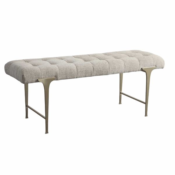 Imperial Light Gray and Satin Champagne Upholstered Bench, image 1