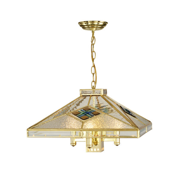 Springdale Gold Five-Light Beveled Glass Pendant, image 1