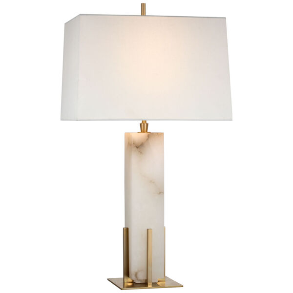 Gironde Large Table Lamp in Alabaster and Hand-Rubbed Antique Brass with Linen Shade by Thomas O'Brien, image 1