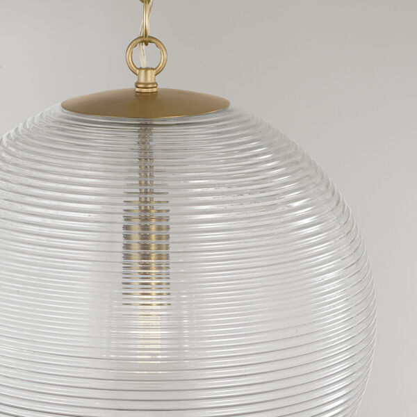 Dolan Matte Brass One-Light Pendant with Clear Ribbed Glass, image 2