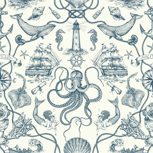 Tailored Blue Toile Wallpaper, image 1