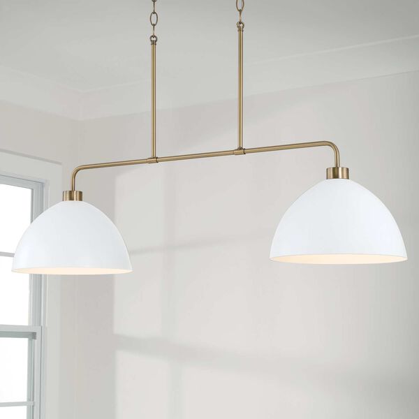 Ross Aged Brass and White Two-Light Chandelier, image 2