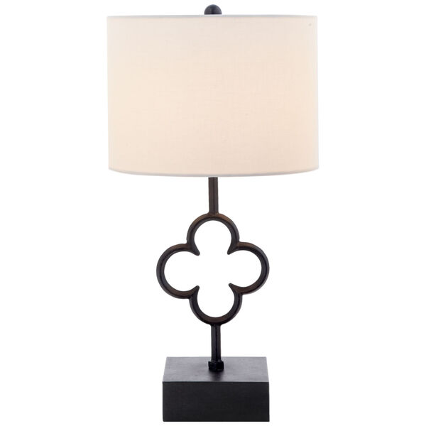 Quatrefoil Accent Lamp in Aged Iron with Linen Shade by Suzanne Kasler, image 1