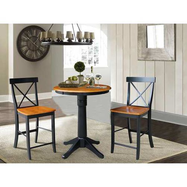 Black and Cherry Round Pedestal Counter Height Table with X-Back Stools, 3-Piece, image 2