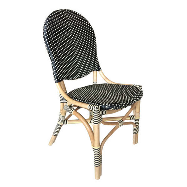 French Bistro Black and Beige Rattan Dining Chair Set of Two, image 1