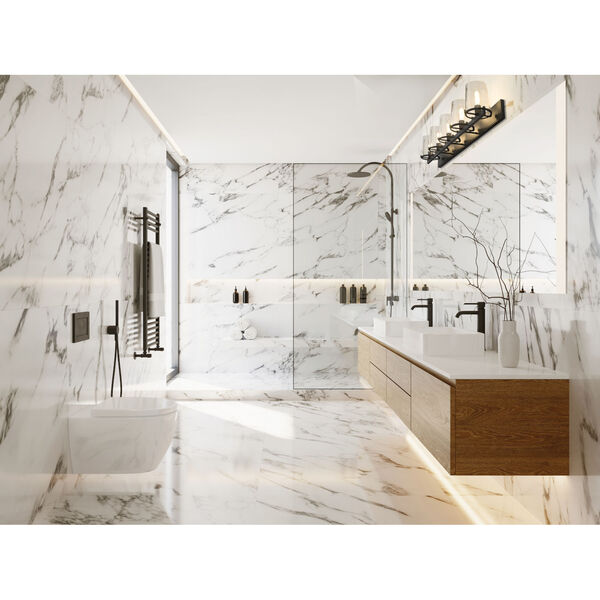 Callista Matte Black Five-Light Bath Vanity with Clear Glass Shade, image 3