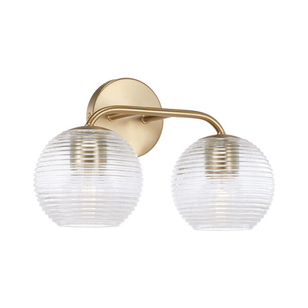 Dolan Matte Brass Two-Light Bath Vanity with Clear Ribbed Glass, image 1