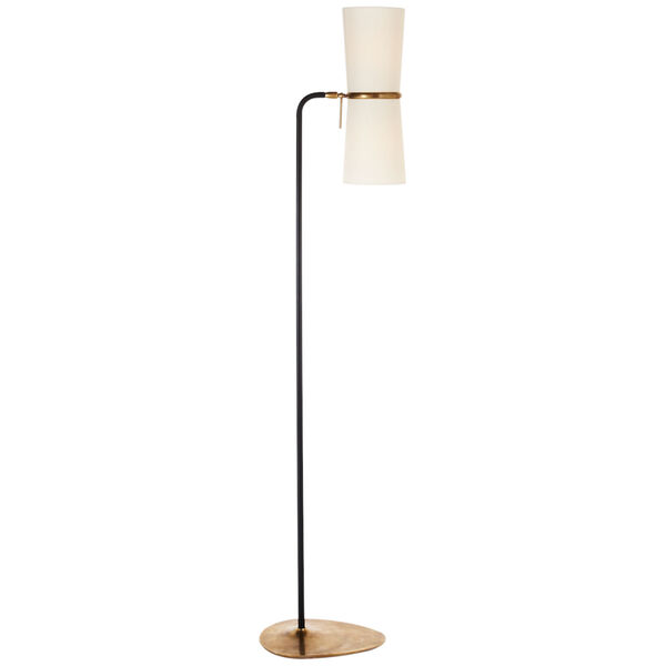 Clarkson Floor Lamp in Black and Hand-Rubbed Antique Brass with Linen Shades by AERIN, image 1