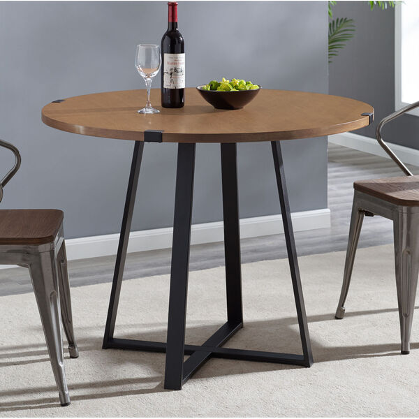 English Oak and Black Round Dining Table, image 1
