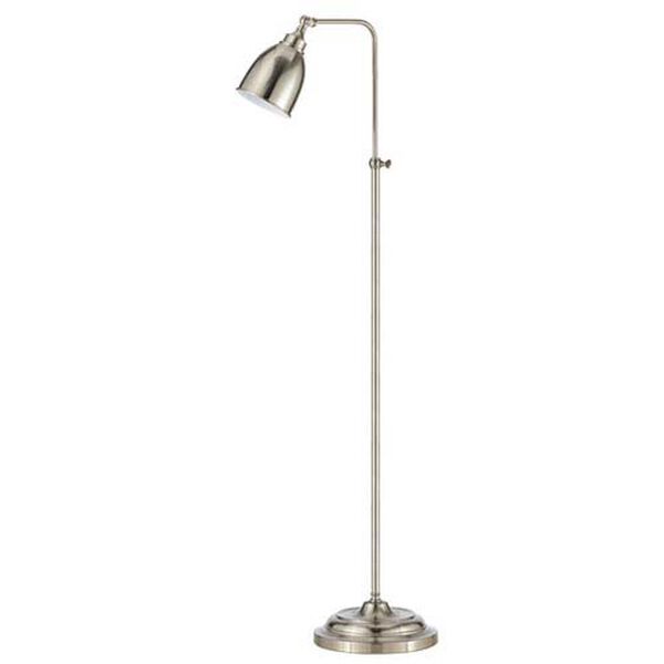 Brushed Steel Metal Pharmacy Floor Lamp with Adjustable Pole and Swivel Head, image 1