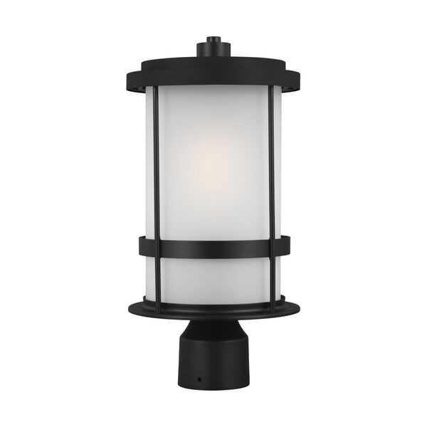 Wilburn Black One-Light Outdoor Post Mount with Satin Etched Shade, image 1