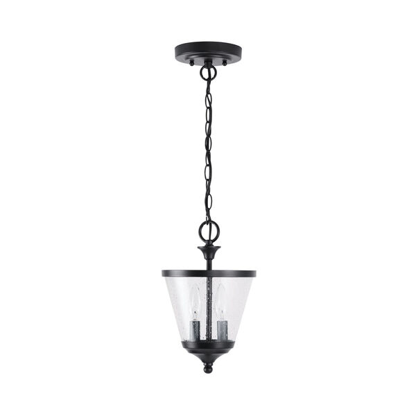 Stanton Matte Black Two-Light Foyer Pendant with Clear Seeded Glass, image 1
