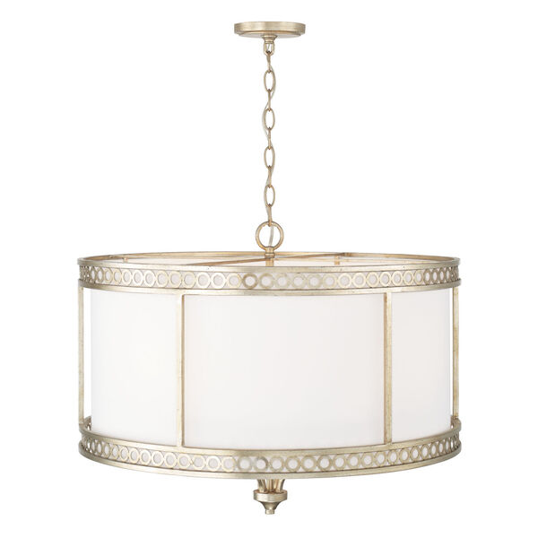 Isabella Winter Gold and White Four-Light Drum Pendant with White Fabric Shade, image 2