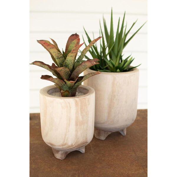 Wooden Hand Carved Planters, Set of Two, image 1