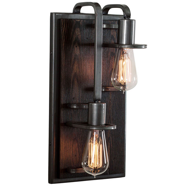Lofty Steel and Faux Zebrawood Two Light Left Wall Sconce, image 2