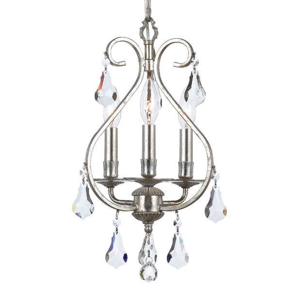 Ashton Olde Silver Three Light Mini Chandelier with Hand Cut Crystal, image 1