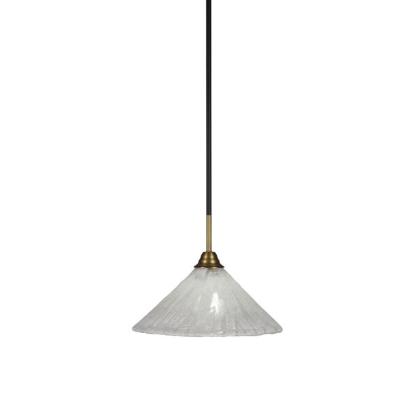 Paramount Matte Black and Brass 12-Inch One-Light Pendant with Italian Ice Shade, image 1