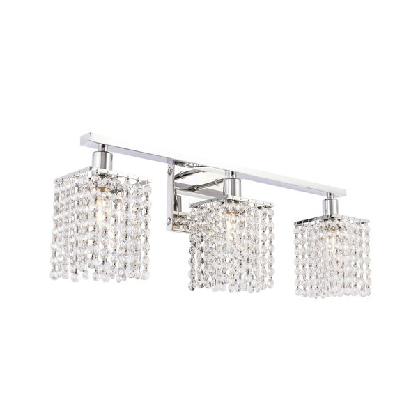Phineas Chrome Three-Light Bath Vanity with Clear Crystals, image 6