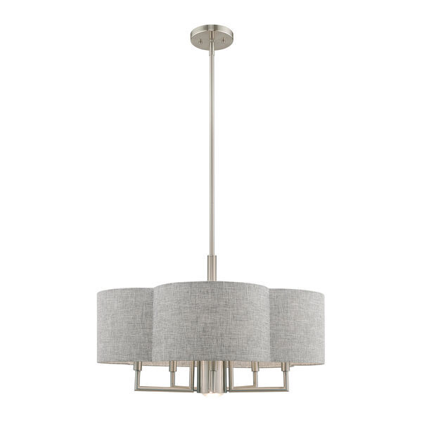 Kalmar Brushed Nickel 24-Inch Six-Light Pendant Chandelier with Hand Crafted Gray Hardback Shade, image 5