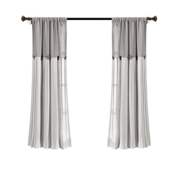 Linen Button Gray and White 40 x 63 In. Single Window Curtain Panel, image 6