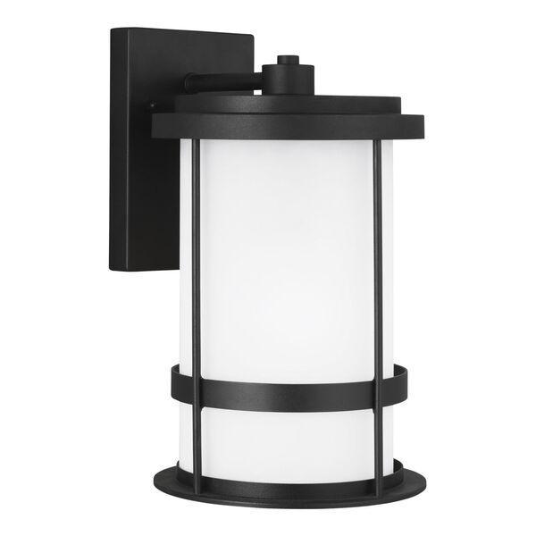 Wilburn Black One-Light Outdoor Medium Wall Sconce with Satin Etched Shade Energy Star, image 2