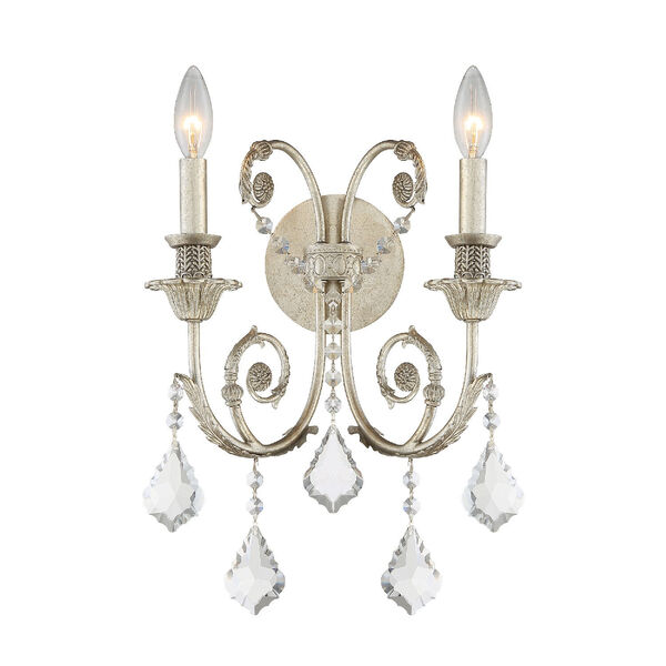 Regis Olde Silver Two-Light Wall Sconce with Hand Polished Crystal, image 1