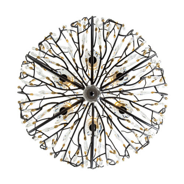 Bask Matte Black French Gold Six-Light Crystal Pendant, image 3