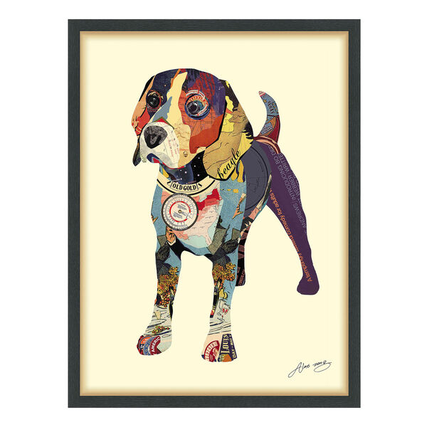 Black Framed Beagle Dimensional Collage Graphic Glass Wall Art, image 2