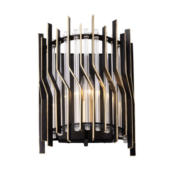 Park Row Matte Black French Gold One-Light Wall Sconce, image 3