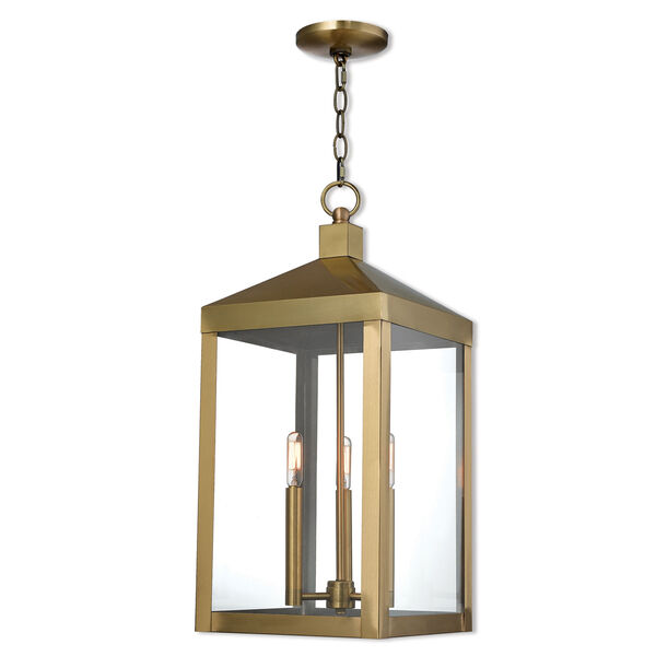 Nyack Antique Brass 11-Inch Three-Light Outdoor Pendant Lantern, image 1