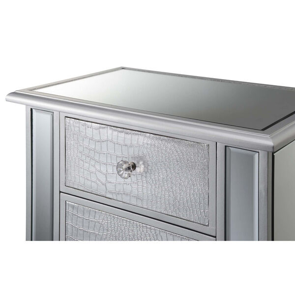 Gold Coast Silver Faux Croc Mirrored End Table with Three Drawer, image 4