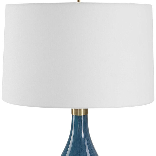 Riviera Blue and Antique Brass One-Light Table Lamp with White Shade, image 3