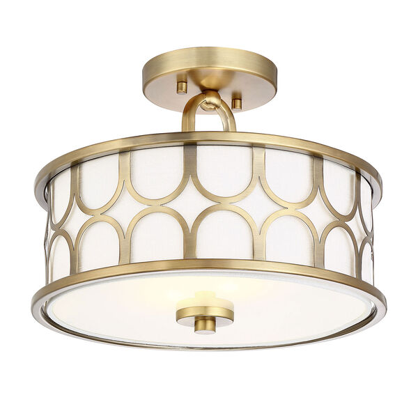 Selby Natural Brass 13-Inch Two-Light Semi Flush Mount Drum  with White Fabric Shade, image 5