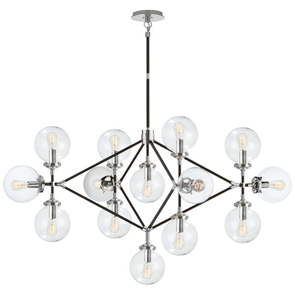Bistro Four Arm Chandelier in Polished Nickel and Black with Clear Glass by Ian K. Fowler, image 1