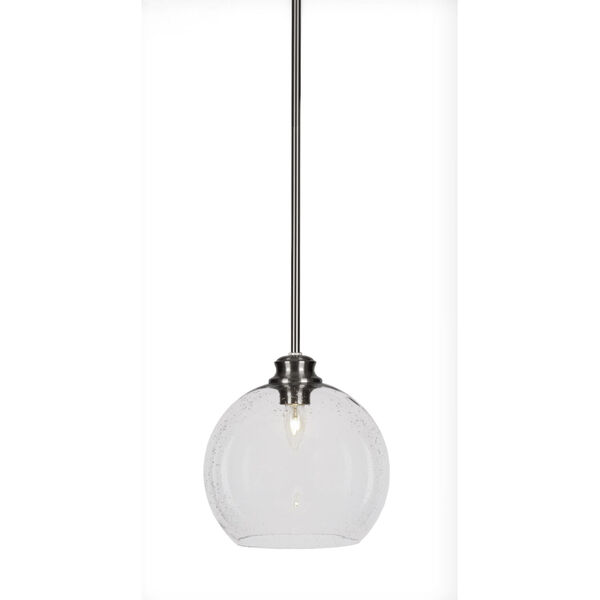 Kimbro Brushed Nickel One-Light 10-Inch Stem Hung Mini Pendant with Clear Bubble Glass, image 1