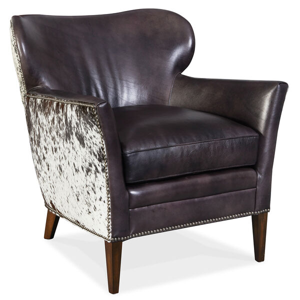 Kato Black Leather Club Chair with Salt Pepper Brindle, image 1