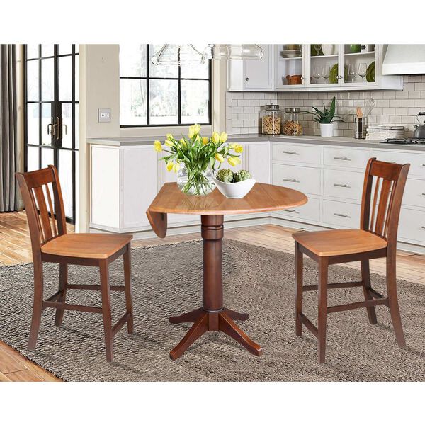 Cinnamon and Espresso 42-Inch Round Pedestal Counter Height Table with Stools, 3-Piece, image 2