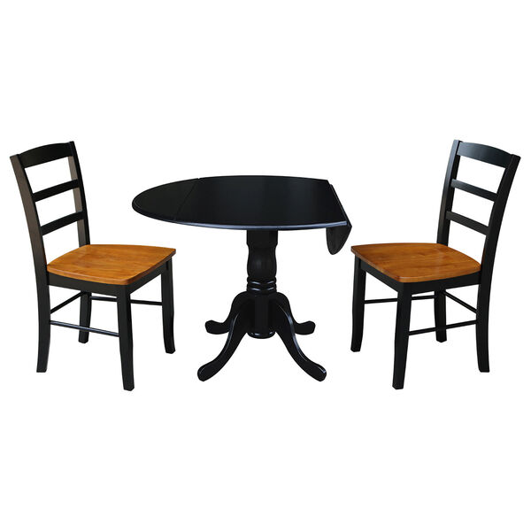 Black 42-Inch Dual Drop Leaf Dining Table with Black and Cherry Two Ladder Back Dining Chair, Three-Piece, image 3