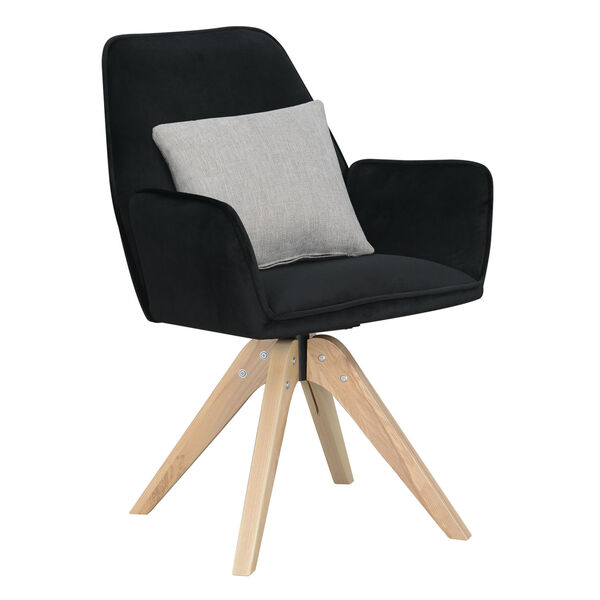 Miranda Velvet Black Natural Wood Accent Chair, image 2