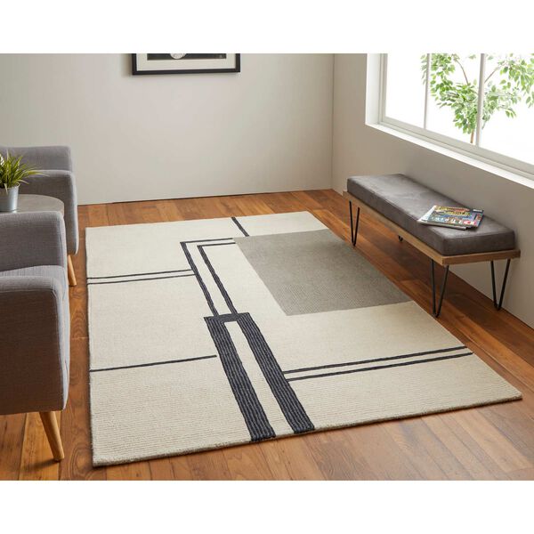 Maguire Industrial Ivory Gray Black Area Rug, image 2