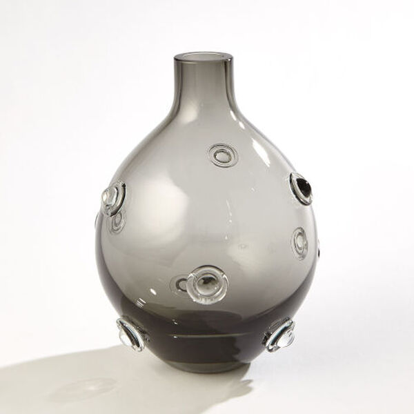 Button Glass Grey Handblown Art Glass Short Vase, image 1
