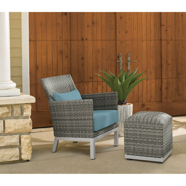 Argento Club Chair with Lumbar Pillow - Argento Resin Wicker - Powder Coated Aluminum Legs - Ice Blue Polyester Cushion and Pillow, image 4