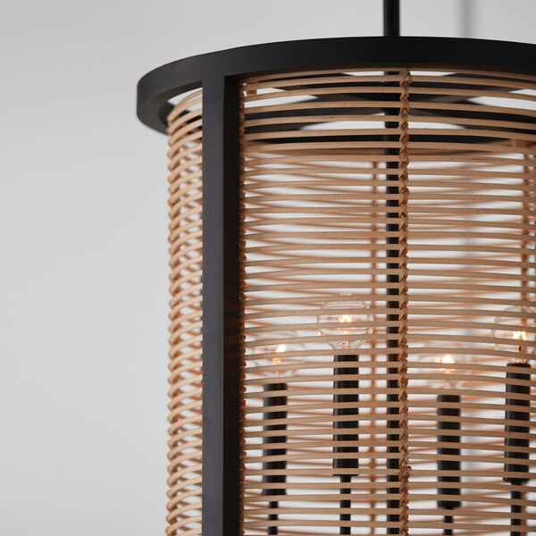 Rico Flat Black Four-Light Chandelier Made with Handcrafted Mango Wood and Rattan, image 4