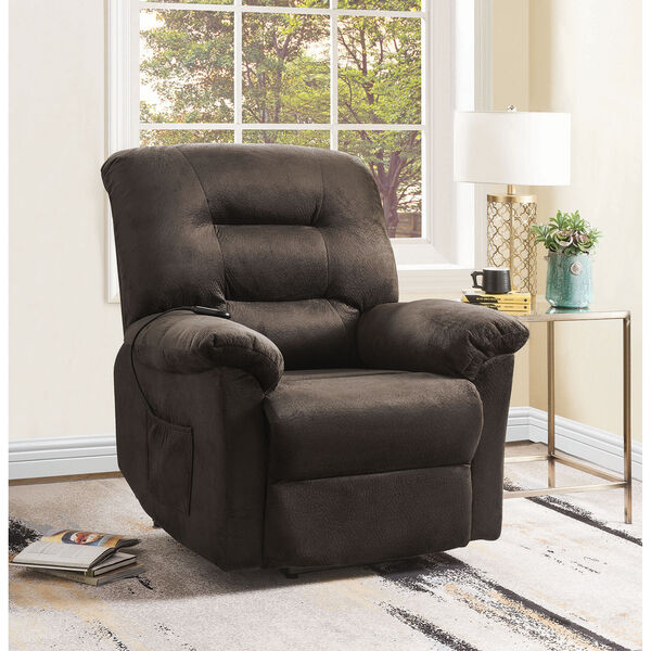 Chocolate Power Lift Recliner with Velvet Upholstery, image 1